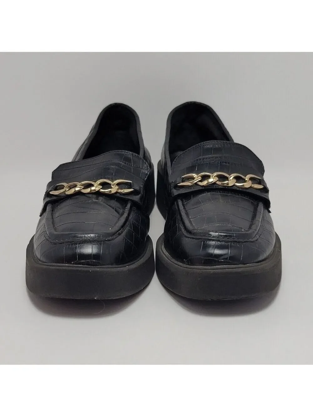 Reaction Kenneth Cole Sienna Lug Black Loafers Shoes With Chain Size 9